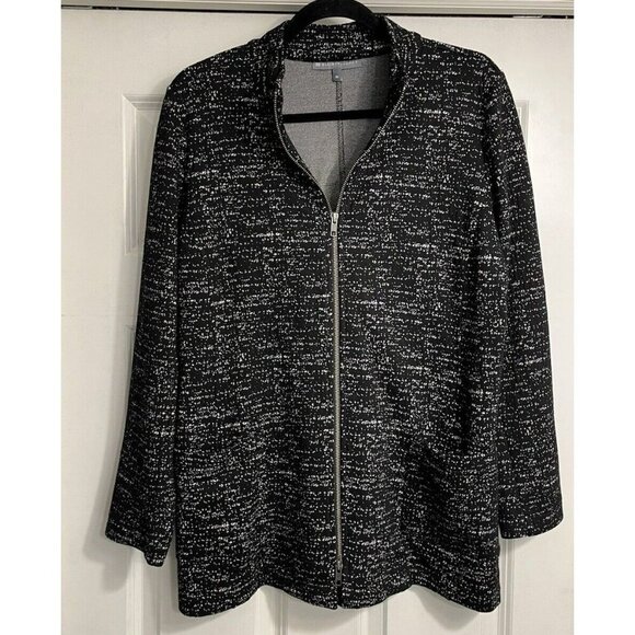VTG ELLIOTT LAUREN Jacket Sz‎ Medium Black Heathers Full Zip Pockets Athleisure - Picture 1 of 8